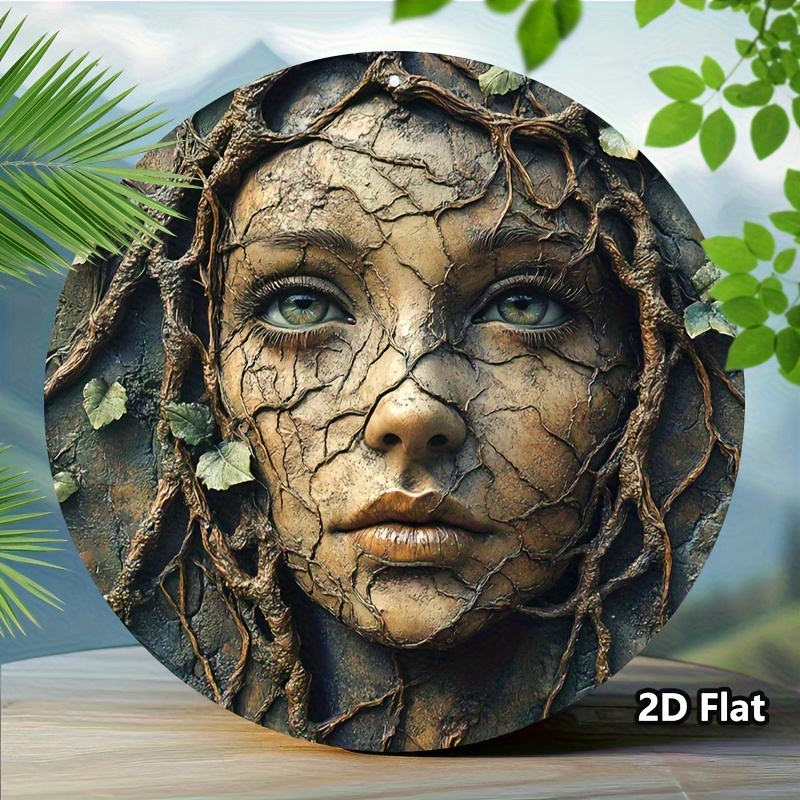 Bonsai Garden Tree - 2D Flat, Vintage Aluminum Round Wall