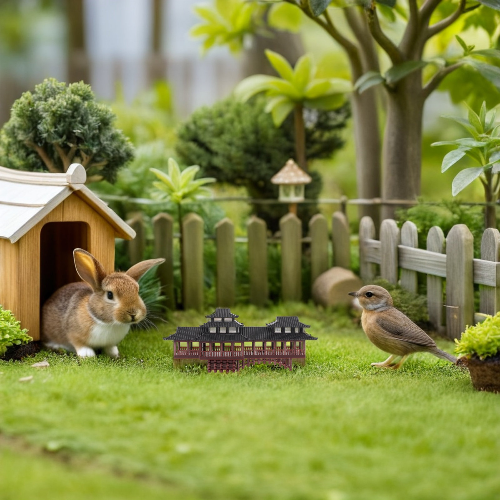 Tiny Plastic Asian Garden Brid - Bonsai Garden With Pond のレビューと価格